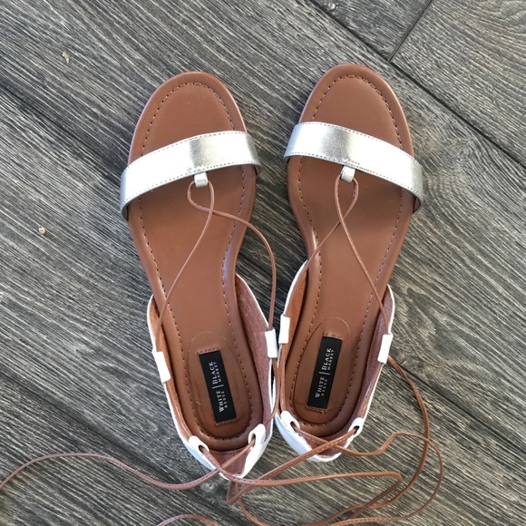 gladiator style flats white, silver with tan laces