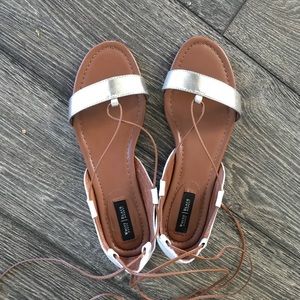 gladiator style flats white, silver with tan laces