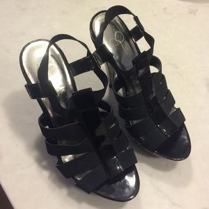 Jessica Simpson black & stretchy strappy pumps