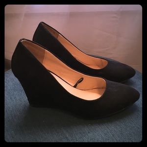Black suede wedges! Size 7.5
