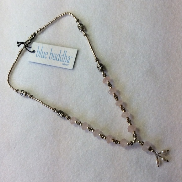 ❤️ $29 Blue Buddha Silver & Rose Quartz Necklace w/Pearls - Picture 1 of 4