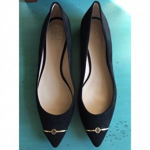 Tory Burch Black Suede Pointy Toe Flat, Women, 11