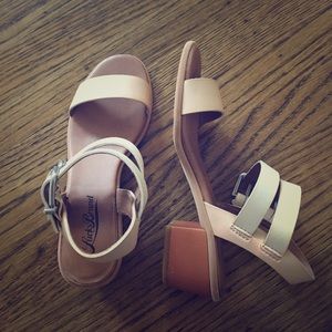 Lucky Brand leather tan sandles heels size 5 1/2