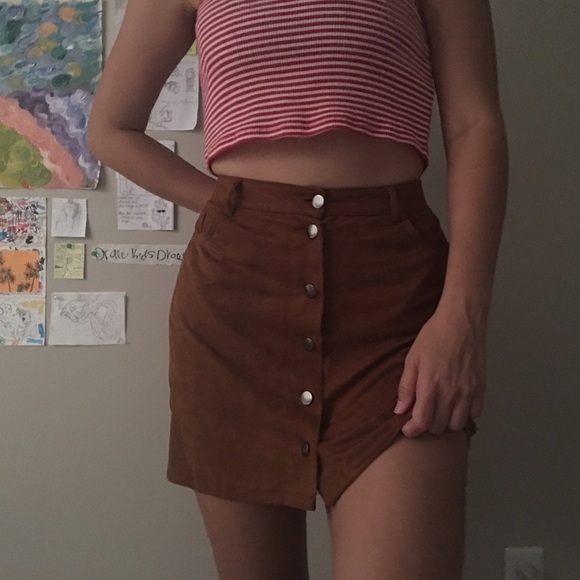 ❌SOLD❌ Suede brown button down skirt