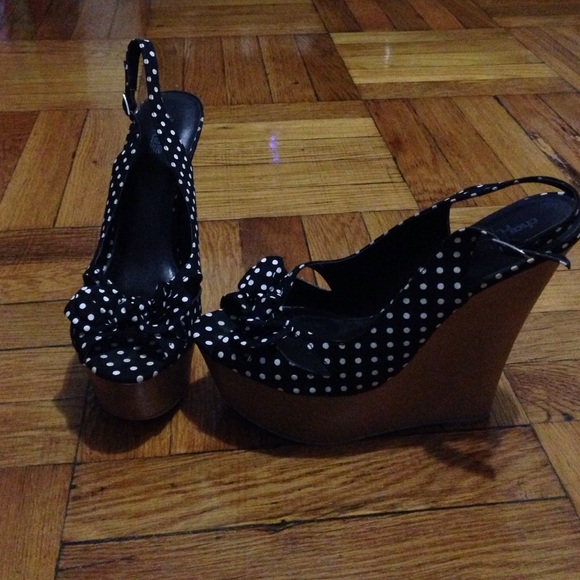 Charlotte Russe polka dots open toe wedges