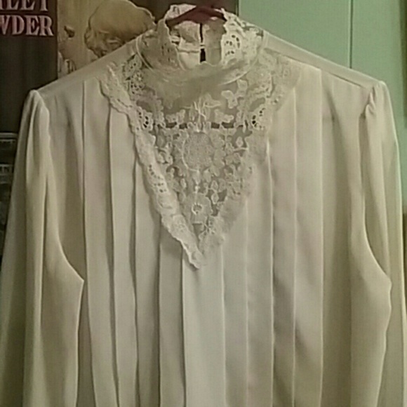 Victorian Vintage Cream Satiny Lace Blouse