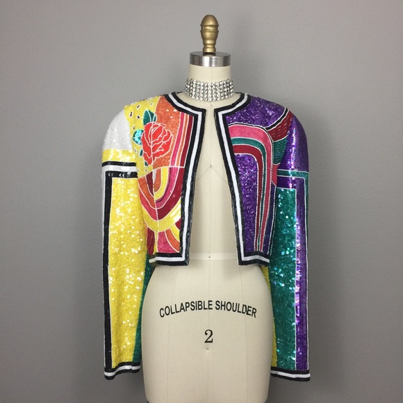 80s GLAM 💋 Sequin Jacket - Picture 2 of 4