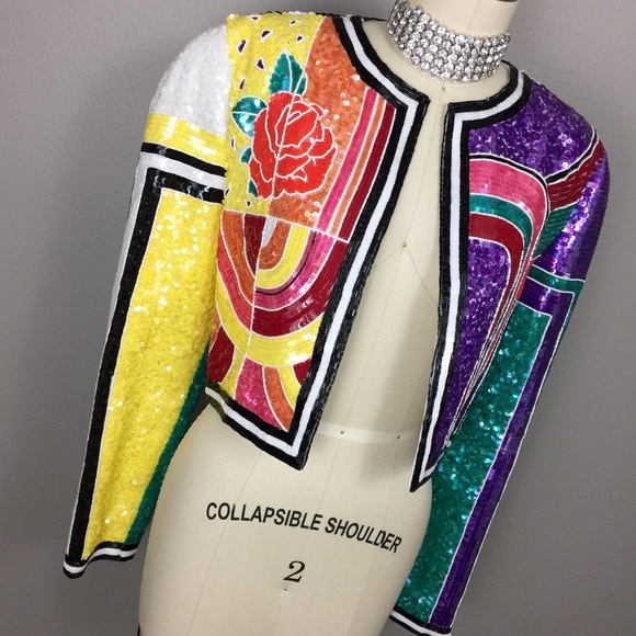 80s GLAM 💋 Sequin Jacket - Picture 3 of 4