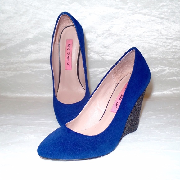 Betsey Johnson 'Rese' Blue Suede Glitter Wedges