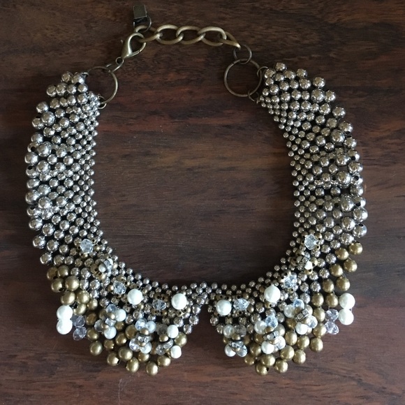 Gold silver and pearl beaded collar Anthro