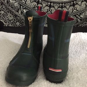 Army green with blue accent rain boots