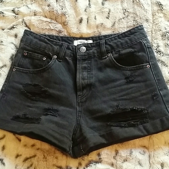 Distressed denim high waisted shorts