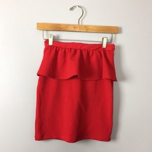 Red Peplum Bodycon Mini Skirt