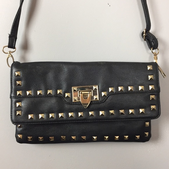 Faux Leather Bag/Clutch with Gold Studs