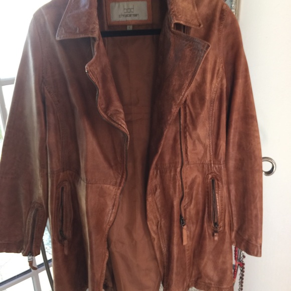 Distressed leather trench - cognac - Picture 3 of 4