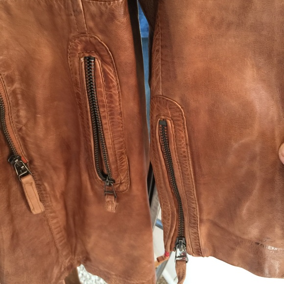 Distressed leather trench - cognac - Picture 4 of 4