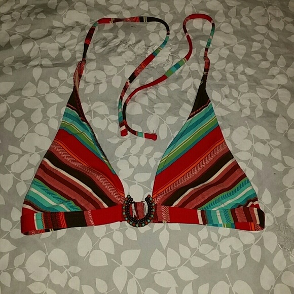 BEBE  stripe swim suit with design on chest - Picture 2 of 4