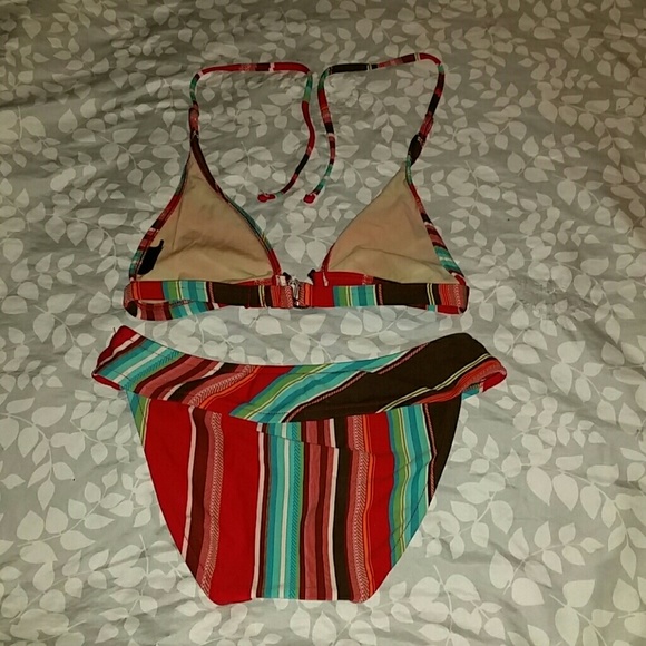 BEBE  stripe swim suit with design on chest - Picture 4 of 4