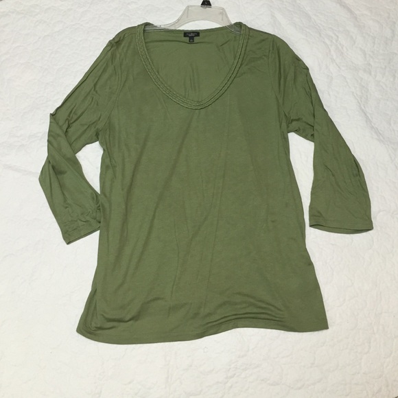 NWOT Green Talbots Braided V Neck 3/4 sleeve