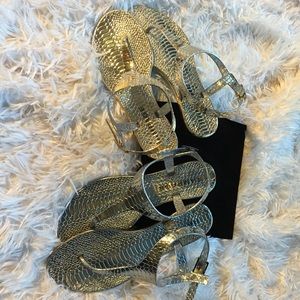 Silver & gold textured sandals, buy together.