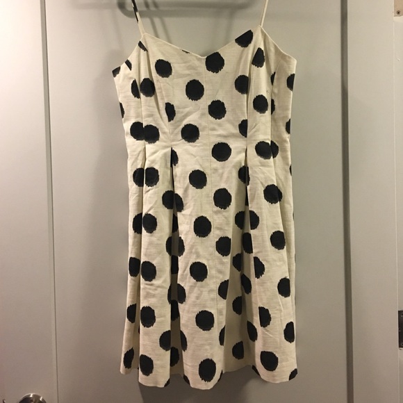 Loft linen black and white polka dot dress