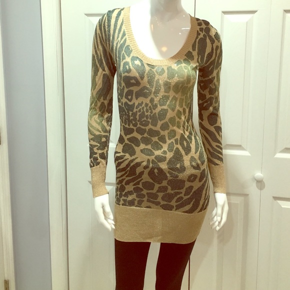 Express Dresses & Skirts - Shimmer Gold/Green Sweater Dress