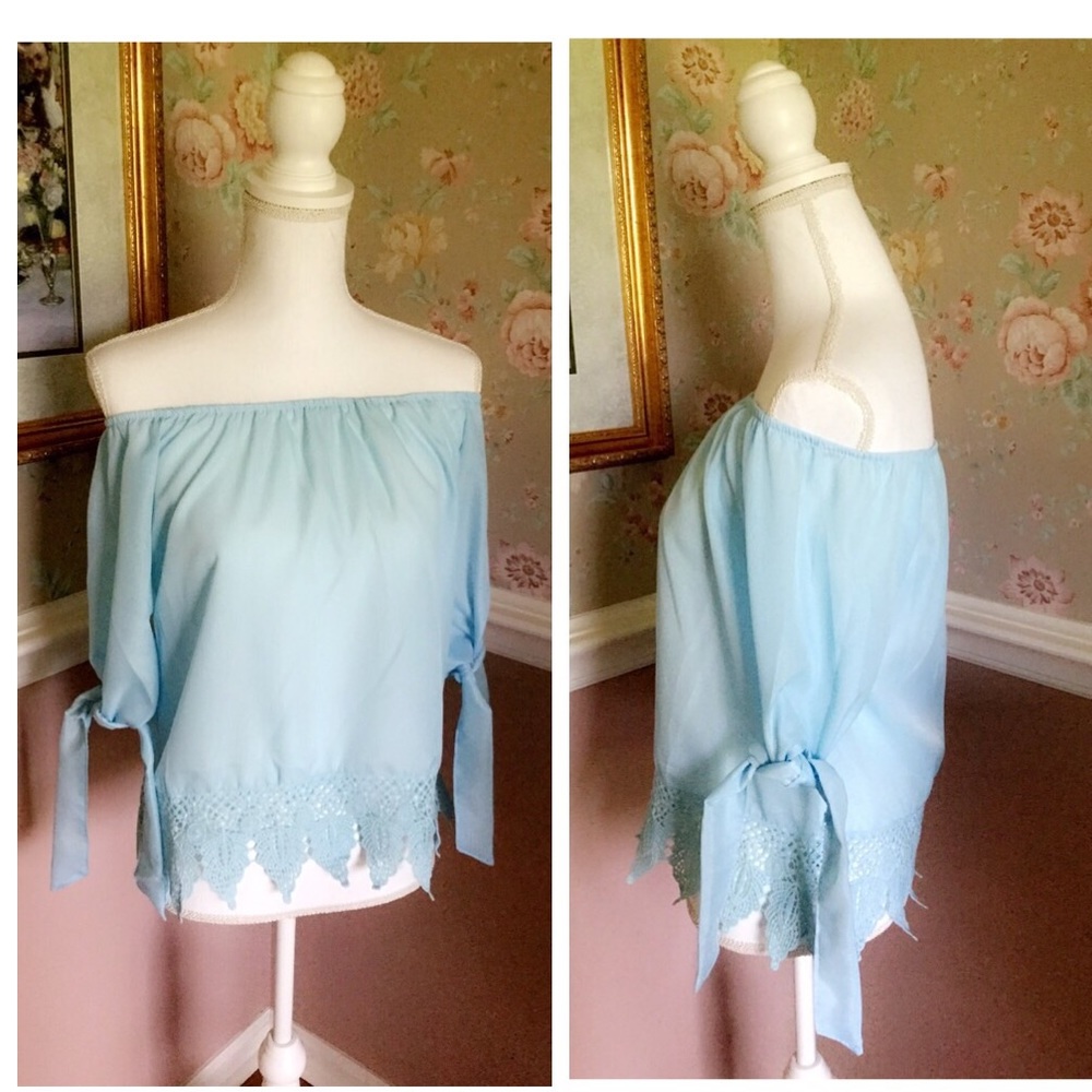 SOLD: Baby Blue Off the Shoulder Blouse