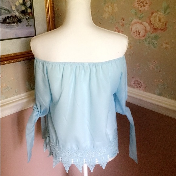 SOLD: Baby Blue Off the Shoulder Blouse - Picture 4 of 4