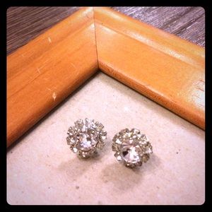 Large Crystal Silver Tone Stud Earrings