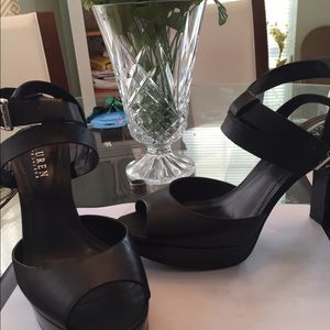 Ralph Lauren Black strappy high heel sandals.
