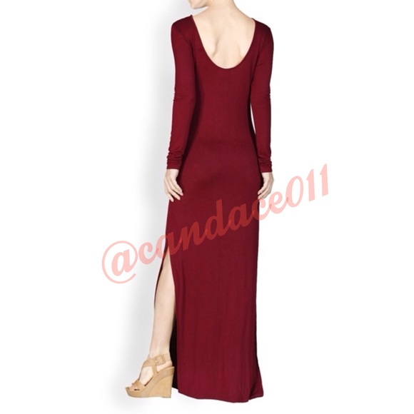 Long Sleeved Side-Slit Maxi  (Burgundy) - Picture 3 of 3