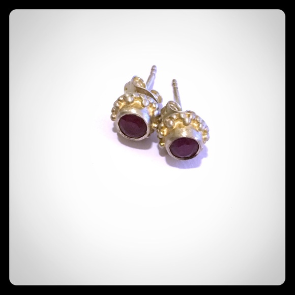 Mini ruby and sterling stud earrings