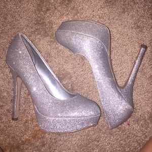 Silver sparkle heels