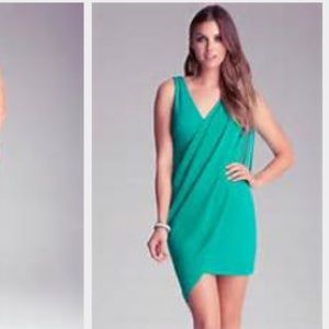 Bebe green drape dress NWT