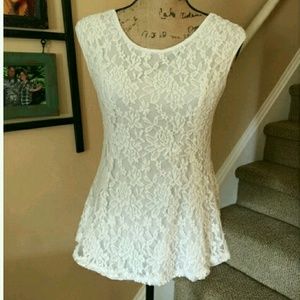 White lace top with part sheer back and bow