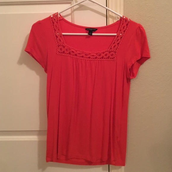 Red shirt with knit neckline