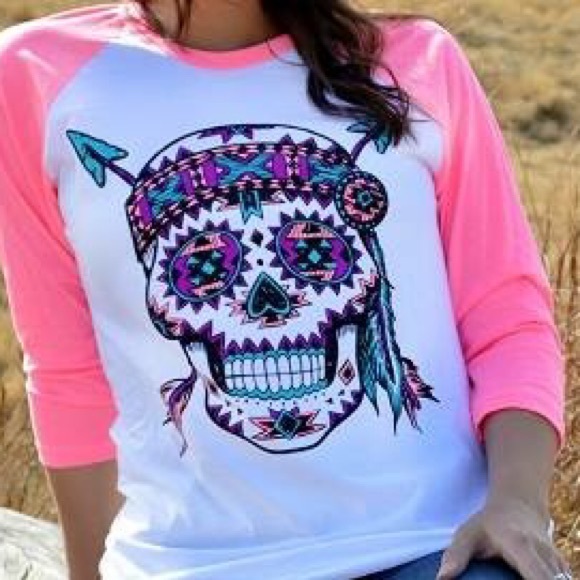 Sugar skull baseball tee