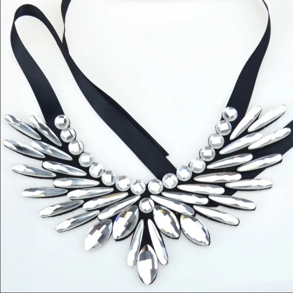 Statement Rhinestone Ribbon Necklace