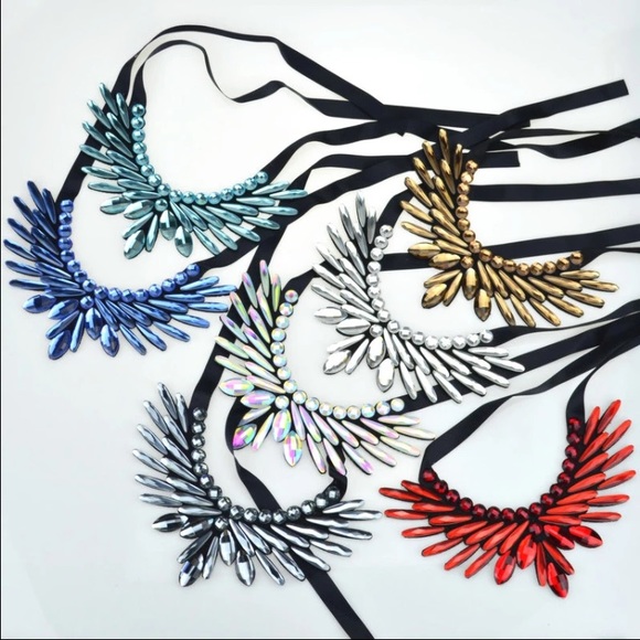 Statement Rhinestone Ribbon Necklace - Picture 2 of 2