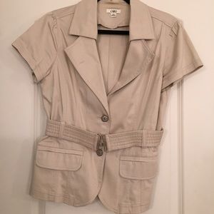 CATO Short Sleeve Belted Jacket Beige Size Medium
