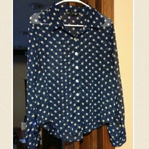 Sheer navy polka dot blouse