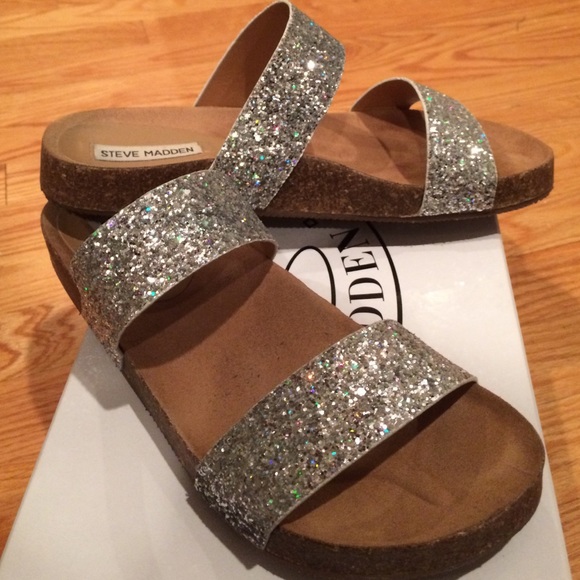 Steve Madden Silver Glitter Sandals 7.5