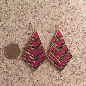 Purple and gold triangle earrings