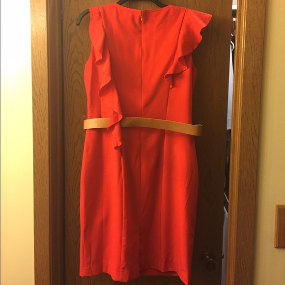 Calvin Klein red ruffle detail midi dress - Picture 3 of 4