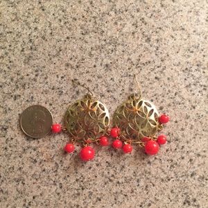 Gold and coral with floral design earrings