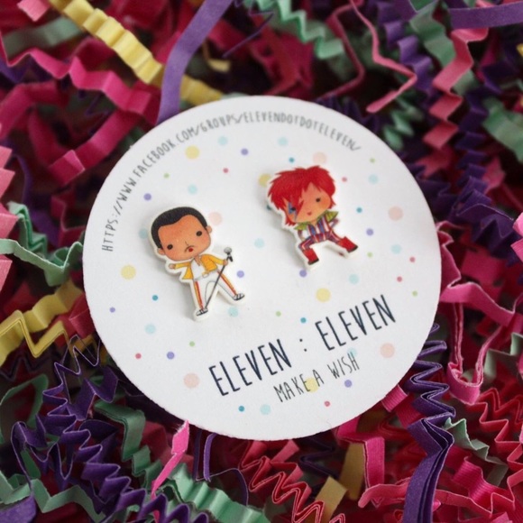 David Bowie Queen Freddie Mercury Stud Earrings - Picture 2 of 8