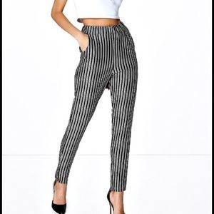 BOOHOO Black and White Striped Trousers