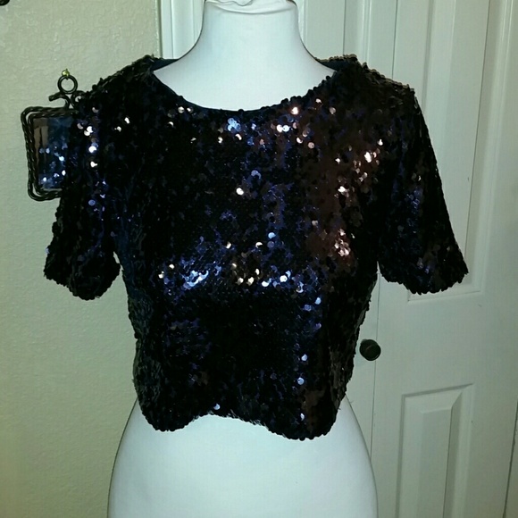 Forever 21 navy blue   sequin crop top
