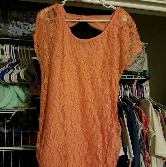 Coral lace top cut-out back with bow