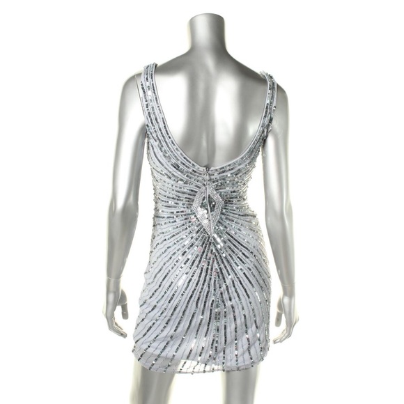 Aidan Mattox Blue Embellished Sleeveless Cocktail - Picture 4 of 6